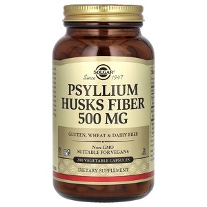 Solgar Psyllium Husks Fiber, 200 Vegetable Capsules (500 mg per Capsule) - 1 of 2