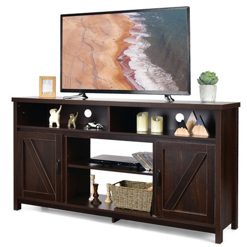 Costway 50'' TV Stand Modern Wood Storage Console Entertainment Center w/ 2  Doors Black