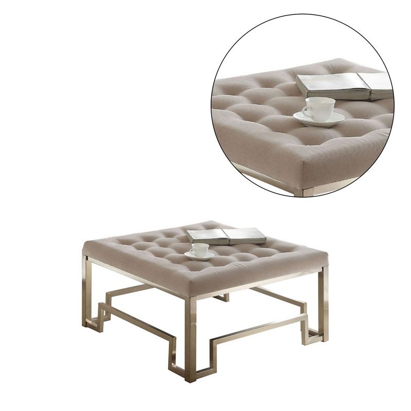 Simple Relax Fabric Upholstered Square Ottoman in Beige and Champagne, 3 of 5