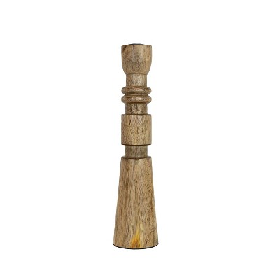 Carved Stack Taper Holder Wood with Metal Cup by Foreside Home & Garden