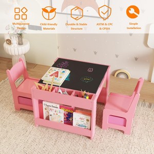 Kids Table and Chair Set, 4 in 1 Wooden Activity Table & 2 Chairs with Storage Drawer Detachable Tabletop for Toddlers Kids Drawing, Reading - 1 of 4