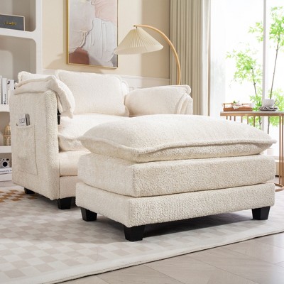 NicBex Oversized Boucle Single Sofa Couch with Removable Ottoman & Side Storage,Upholstered Sleeper Sofa Chair for Living Room,Bedroom,Beige
