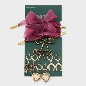 Ribbon Bow with Horse Shoe and Rose Shoelace Charm Set - Wild Fable™ Gold - 1 of 3