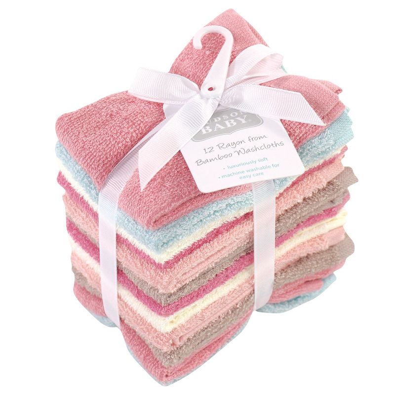 Hudson Baby Infant Girl Rayon from Bamboo Woven Washcloths 12pk, Soft Peony, One Size, 3 of 4