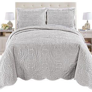 Collections Etc Bridget Textured Ring Design Oversized Scalloped Edge Bedspread - 1 of 3