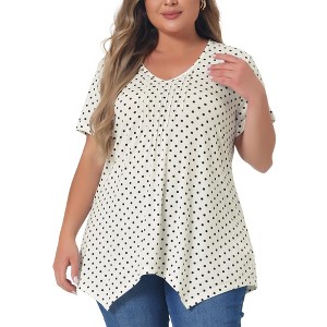 Agnes Orinda Women's Plus Size V Neck Asymmetric Short Sleeve Polka Dots Blouses - 1 of 4