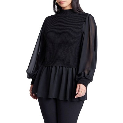ELOQUII Twofer Sweater With Chiffon