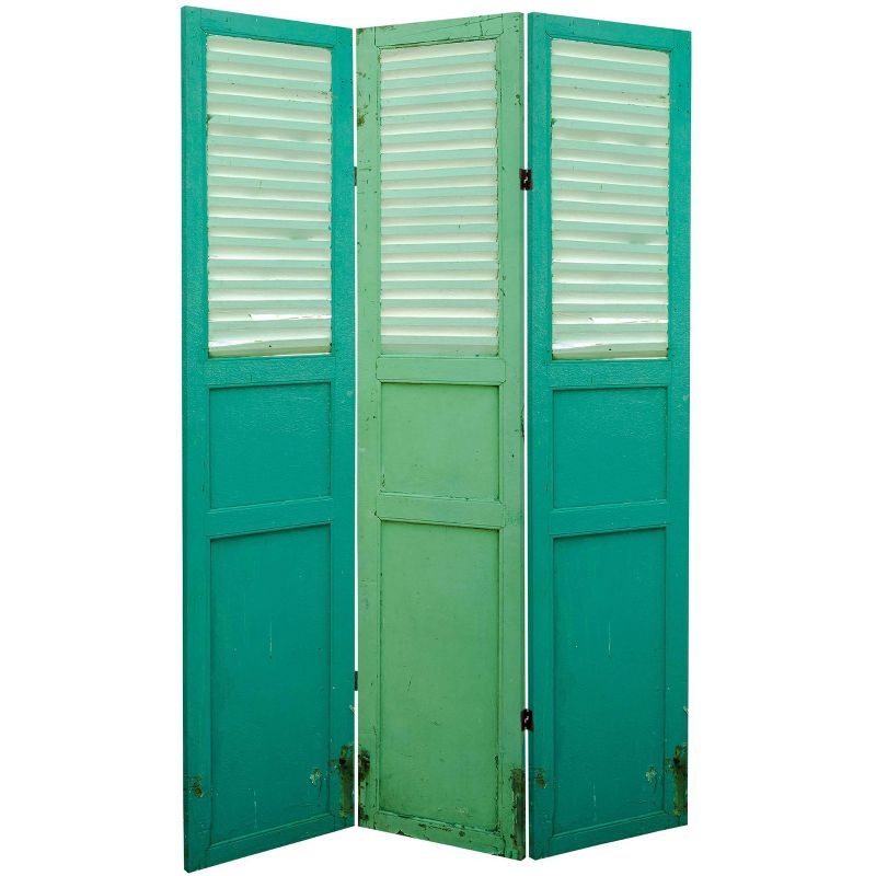 6&#34; Double Sided Distressed Door Panel Canvas Room Divider Green - Oriental Furniture, 3 of 10