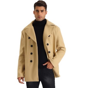 Lars Amadeus Men's Solid Formal Notch Lapel Double-Breasted Pea Coat - 1 of 4