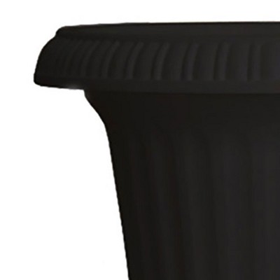 Black 14" UV-Coated Resin Fluted Outdoor Urn Planter Set