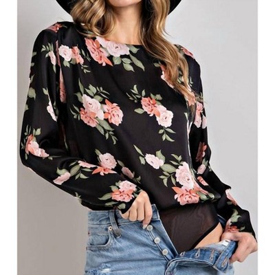 Women's Floral Round Neck Printed Bodysuit - ee:some