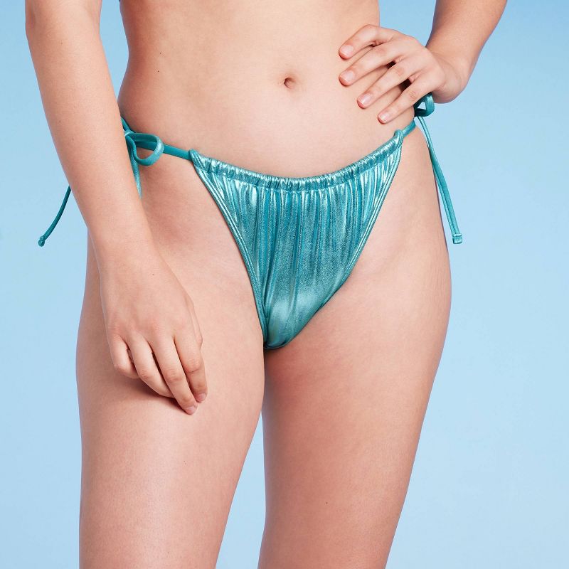 Women's Foil Strappy Extra High Leg Super Cheeky Bikini Bottom - Wild Fable™ Teal Blue, 6 of 27