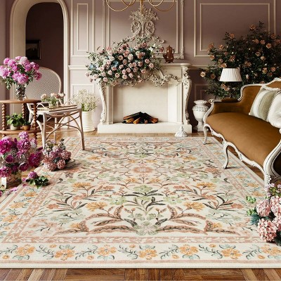 Lahome Machine Washable Back to College Series Eastern Floral Plant Floor Mat-Soft Rug for Living Room, School, Bedroom, or Entryway
