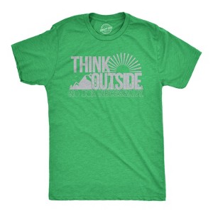 Mens Think Outside Funny No Box Necessary Hiking Camping Vintage Graphic T shirt - Crazy Dog Men's T Shirt - 1 of 4