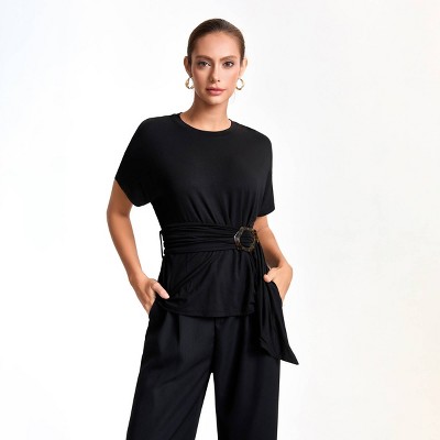Women's Short Sleeve Belted T-Shirt - A New Day™ Black