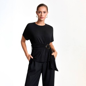 Women's Short Sleeve Belted T-Shirt - A New Day™ Black - 1 of 4