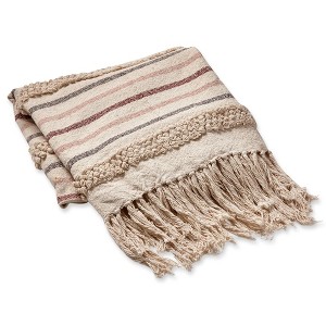 tagltd Earth Stripe Cotton Decorative Throw for Sofa or Bed, Natural tones with Fringe, 50L x 60W in. - 1 of 2
