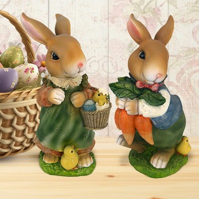 Hand-Painted Resin Bunny Rabbit Spring Decor Set
