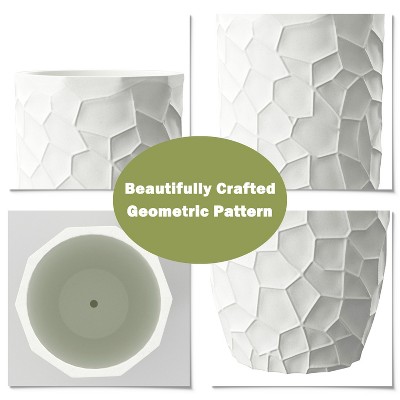 Elegant White Geometric 22" MgO Round Planter for Indoor & Outdoor