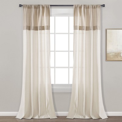 Linen Colorblock Pleated Light-Filtering Curtain Panels 40x84 Set