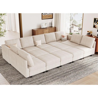 Belffin Large 15 Seat Modular Sectional Sofa with Storage Seat Corduroy Sleeper Sectional Sofa Bed Oversized Convertible Modular Couch for Living Room
