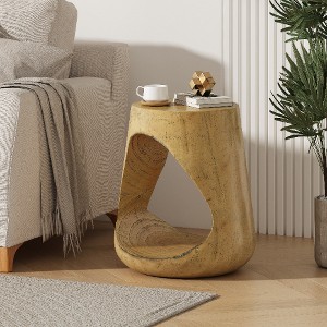Lyngins Round Outdoor End Tables, Wood-Effect MGO Outdoor Side Table, Hollow Base Patio End Table for Outside or Indoor Use - 1 of 4