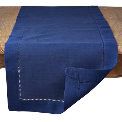 Navy Blue Hemstitched Polyester Table Runner, 16" x 90"