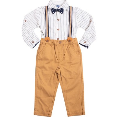 Image of Little Lad Baby Boy's 4-Piece Suspender Pants Set, Khaki, 12M