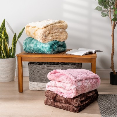 Brown Tie-Dye Faux Fur Sherpa Reversible Throw Blanket