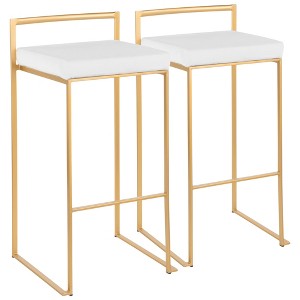 Velvet Padded Stackable Barstool with Metal Frame for Kitchen Island or Home Bar, Contemporary Glam Style, Set of 2 - 1 of 4