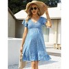 Coolmee Women Summer Midi Dress Maternity Floral Boho Wrap Short Sleeve V Neck Ruffle A-Line Flowy Sundress - 2 of 4