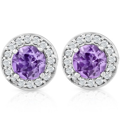Pompeii3 5/8ct Halo Diamond Amethyst Studs 14K White Gold