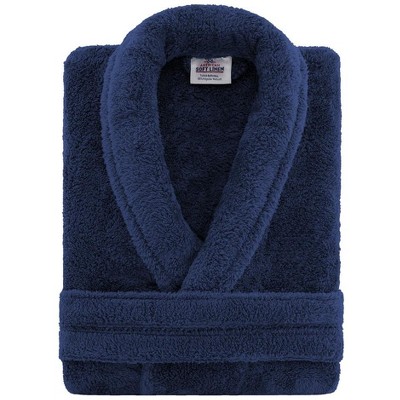 Navy Blue L/XL Fleece Bathrobe with Shawl Collar