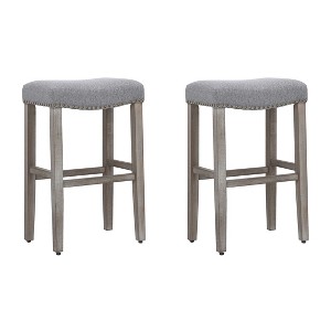 WestinTrends 29" Upholstered Saddle Seat Bar Stool (Set of 2), Antique Gray/Gray - 1 of 4