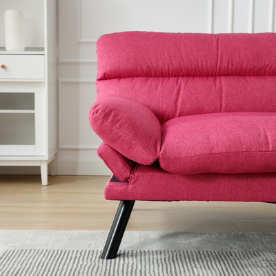 LOVMOR 70" Linen Convertible Futon Sofa Bed, Loveseat Sleeper Sofa with Adjustable Backrest and Armrests, 2 Seater Futon Couch for Living Room, Rose