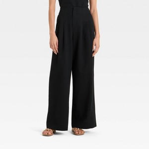 Women's High-Rise Relaxed Fit Wide Leg Pleated Linen Trousers - Future Collective - 1 of 3