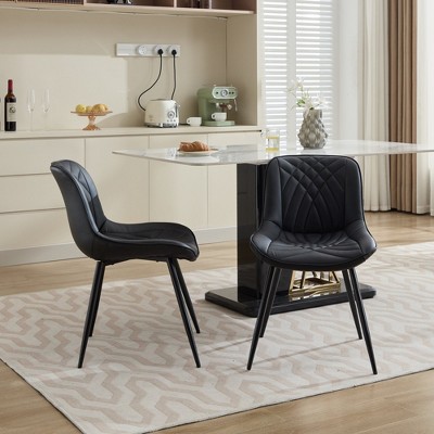 Akoasm Set of 2 Modern Dining Chairs, Armless Chair with Faux Leather Upholstered For Dining Room-Black