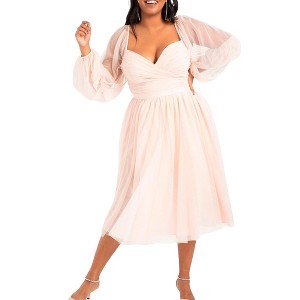 ELOQUII Women's Plus Size Tiered Puff Sleeve Dress - 1 of 4