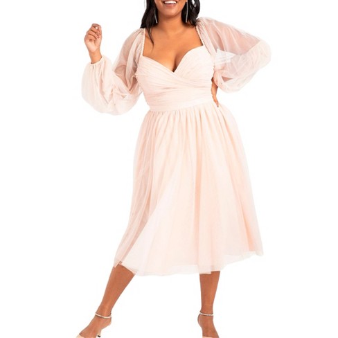 Eloquii Women's Plus Size Tiered Puff Sleeve Dress - 16, Pink : Target