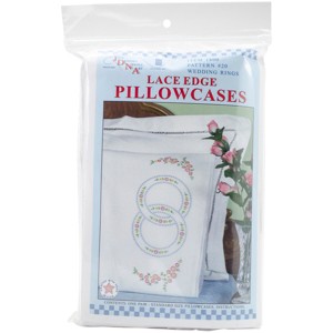 Jack Dempsey Stamped Pillowcases W/White Lace Edge 2/Pkg-Wedding Rings - 1 of 2