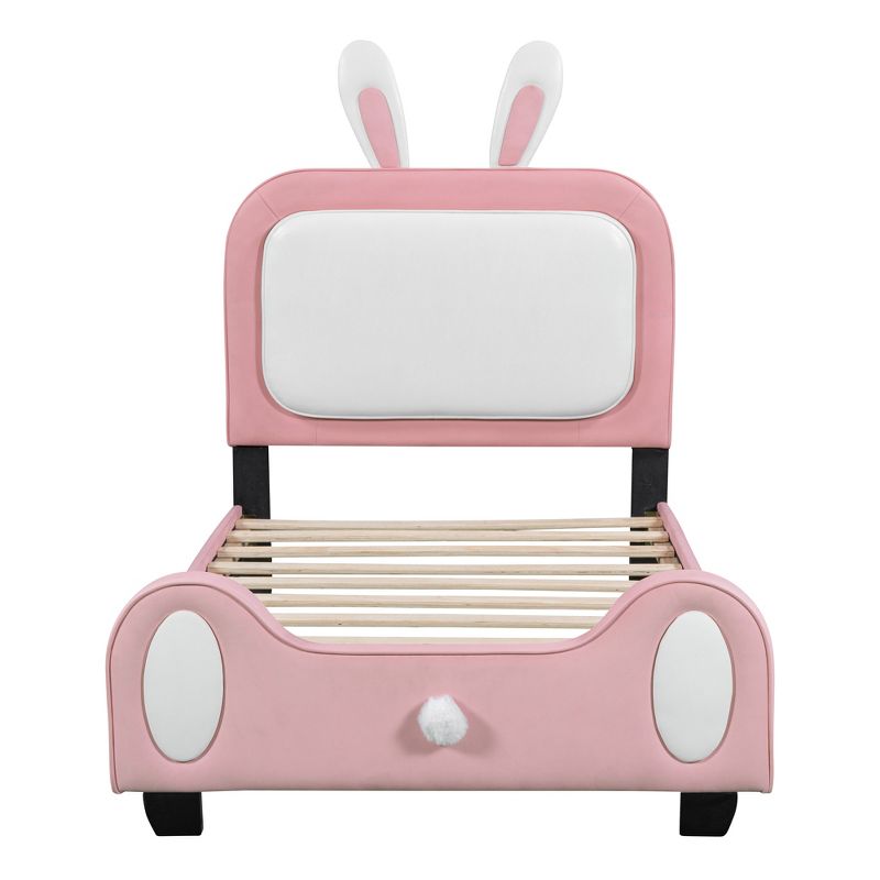 Full/Twin Size Upholstered Rabbit-Shape Princess Platform Bed+Pink-ModernLuxe, 5 of 9