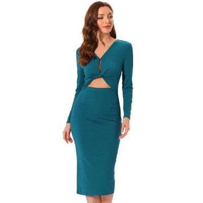 Allegra K Women's Mock Neck Knit Dress – Long Sleeve, Tie Waist, Below Knee Casual Dress