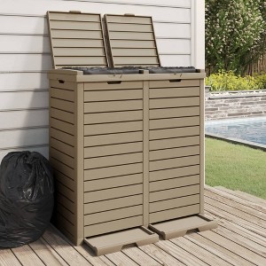 vidaXL Outdoor Garbage Bin Light Brown 30.7"x16.1"x33.9" Polypropylene - 1 of 4