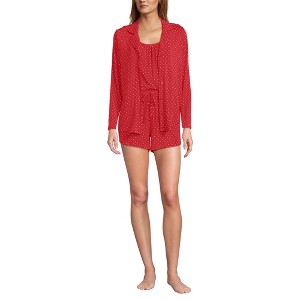Lands' End Women's Cooling 3 Piece Pajama Set - Long Sleeve Top Cami and Shorts - 1 of 4