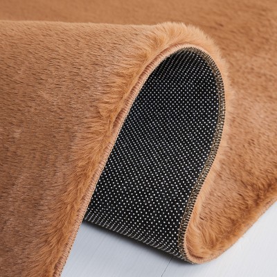 Brown Faux Rabbit Fur 6' x 9' Washable Area Rug