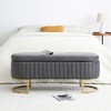 Vynxaria 50" Gray Velvet Oval Bench - Stylish Ottomans and Benches with Ample Storage - 2 of 4