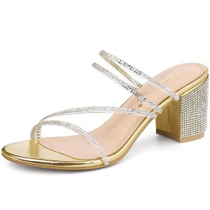 Allegra K Women's Rhinestone Instep Strap Block Heel Slide Sandals - 1 of 4