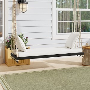 CAVINAS Wooden Outdoor Swing Chairs with Cushion and Pillows,Hanging Porch Swing for Garden,Backyard,Lawn - 1 of 4