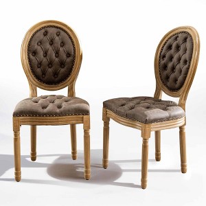 QingMoon French Style Dining Chairs Set of 2, PU Leather Kitchen Chairs, Farmhouse Country Accent Chairs with Wood Legs for Dining Room - 1 of 4