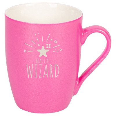 Elanze Designs Real Life Wizard 10 Ounce Ceramic Laser-Etched Engraved Drinkware Mug, Metallic Princess Pink